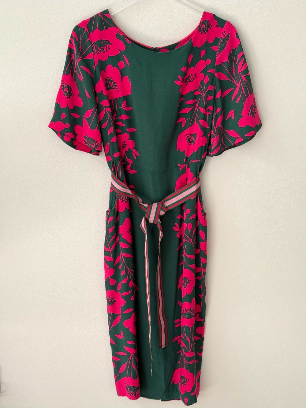 BODEN Green and Pink belted Midi Dress 10